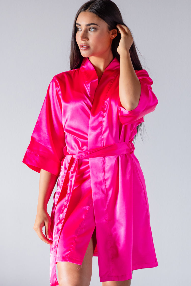 Hot Pink Satin Kimono Robe - Kimono ...